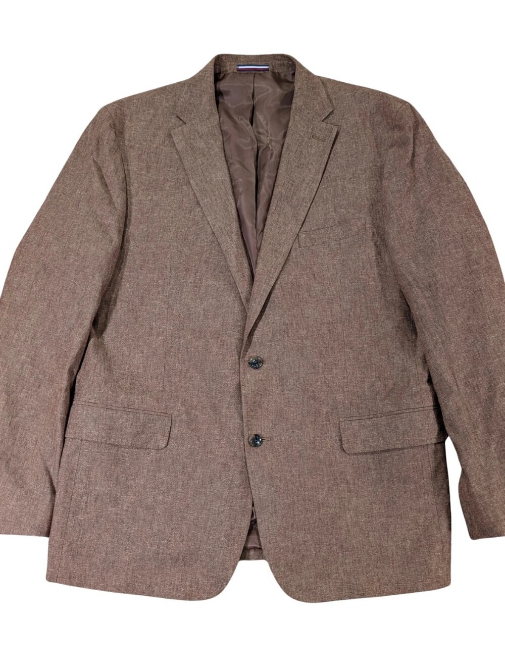Tommy Hilfiger Mens 48L Linen Blend Blazer Jacket Brown Two Button Coat